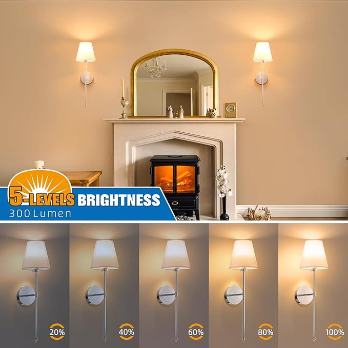 NIORSUN 19.9 inch Battery Operated Wall Sconce Set of 2, Brushed Nickel - Image 5
