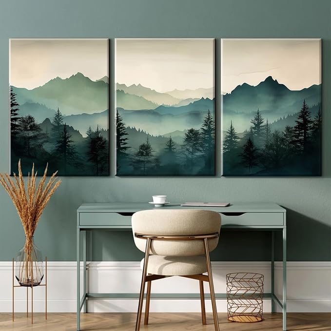 Mountain Wall Art Decor Set of 3 Sage Green Forest Canvas Wall Art Prints - Image 6