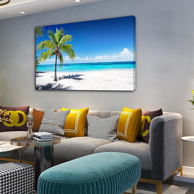 Baisuart-S03969 Large Canvas Wall Art Summer Ocean Waves Prints Coconut Trees - Image 2