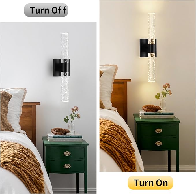 Black Modern LED Wall Sconces Set of Two 3000K-6000K Crystal Bathroom Sconce - Image 8
