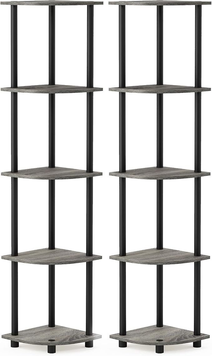 Furinno TURN-N-TUBE Corner Shelf Set of 2, 5-Tier Corner Bookshelf, Open - Image 6