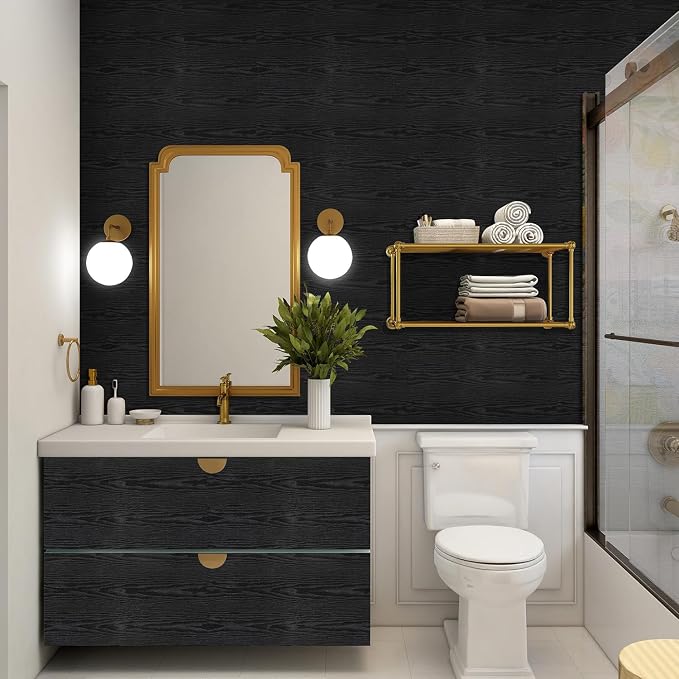 Peel and Stick Wallpaper Black Wood Wall Paper - Image 3