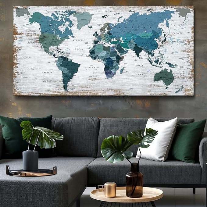 Teal Decor map of the world Canvas Wall Art Pictures - Image 9
