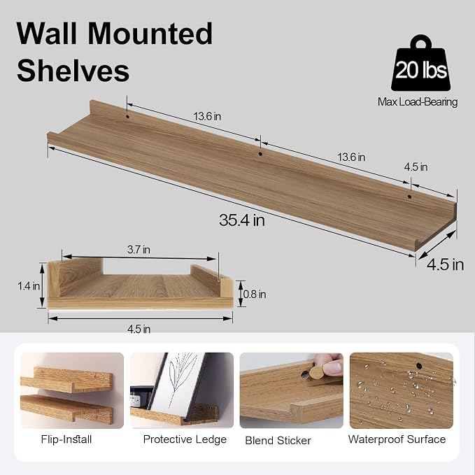 Floating Shelves for Wall Decor, Long Wall Mounted Storage Shelf for Bedroom - Image 3