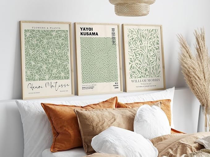 HesenDot Matisse Sage Green Wall Art Set of 3, William Morris Wall Art Decor - Image 3