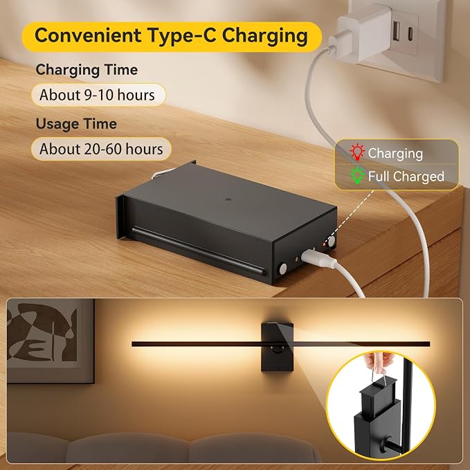 Ouyulong Battery Operated Wall Sconces Set of 2, 10000mAh Wireless Rechargeable - Image 3