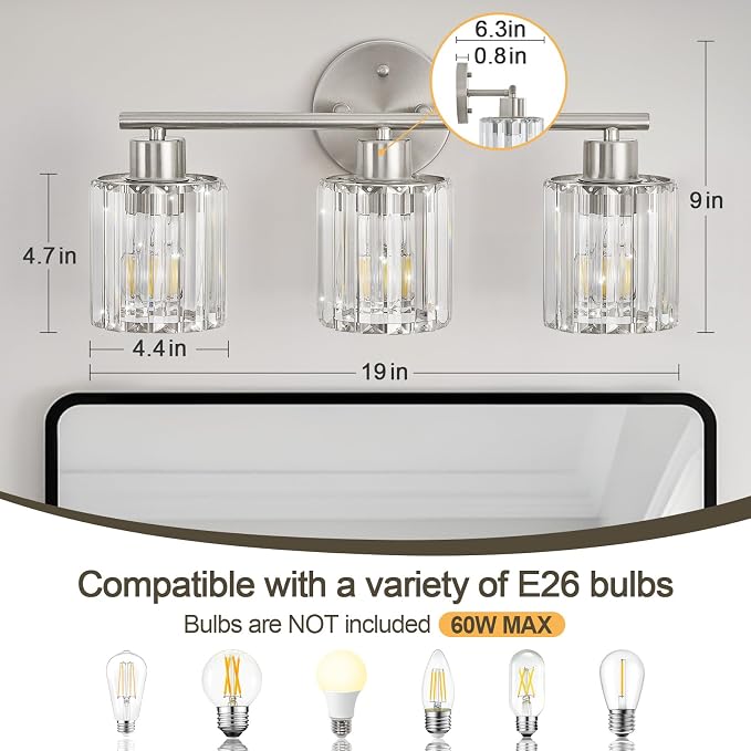Crystal Bathroom Light Fixtures, Bathroom Lighting Fixtures Over Mirror - Image 2