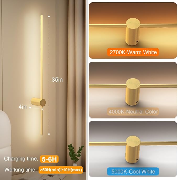 NIORSUN 35.4 Inch Battery Operated Wall Sconce Set of 2, 10 Colors Dimmable - Image 4