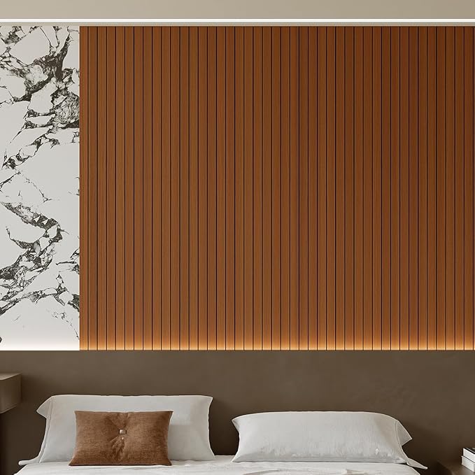 Yutianli PVC Slat Wall Panel Peel and Stick 236"x 15.7" Faux Wood Slat Panel - Image 3