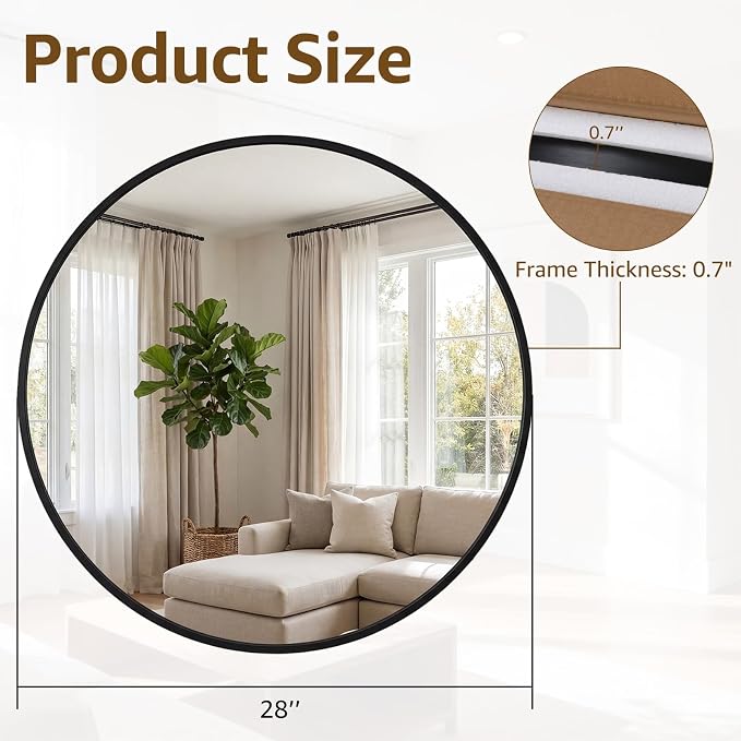 DUMOS 28 Inch Round Wall Mirror, Bathroom Mirror - Image 2
