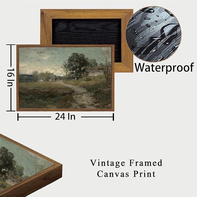 OIQArtOIQ Framed Vintage Landscape Wall Art French Country Cottage Natural - Image 5