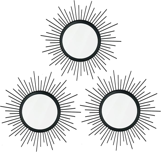 3 Pack Metal Mirrors for Wall Sunburst Wall Mirrors Home Décor Decorative by Uaussi