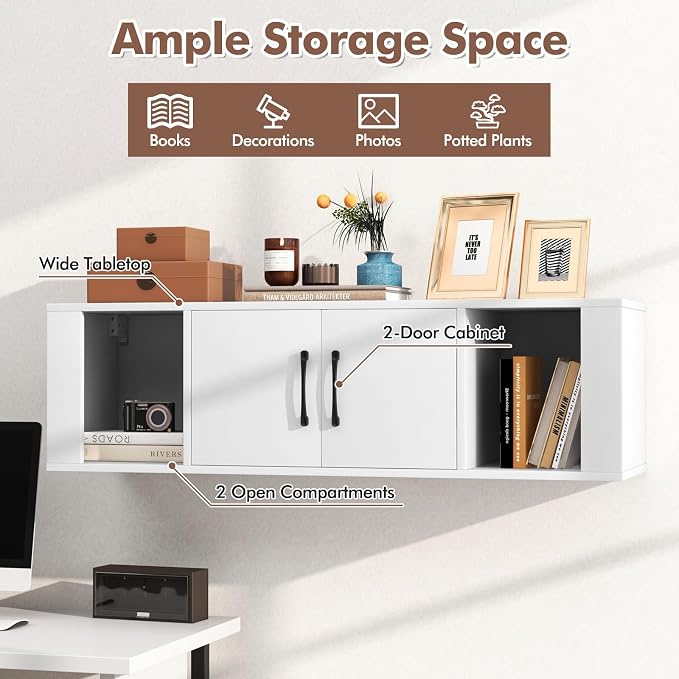 Giantex Wall Mounted Storage Cabinet 2 Cube Floating Media Hanging Desk W/2 - Image 4