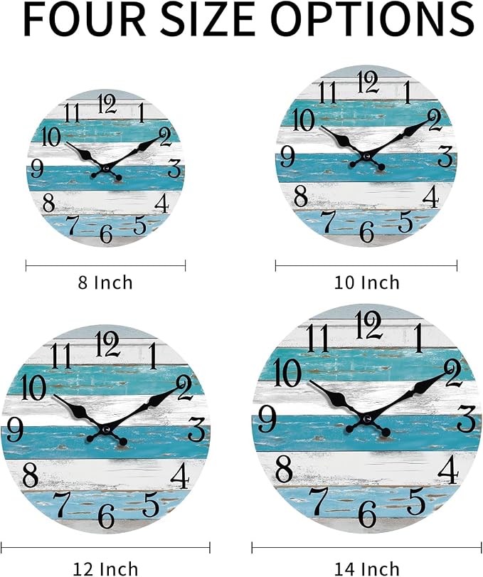 KECYET Wall Clock Battery Operated 8 Inch Outdoor Beach Style Blue Coastal - Image 2