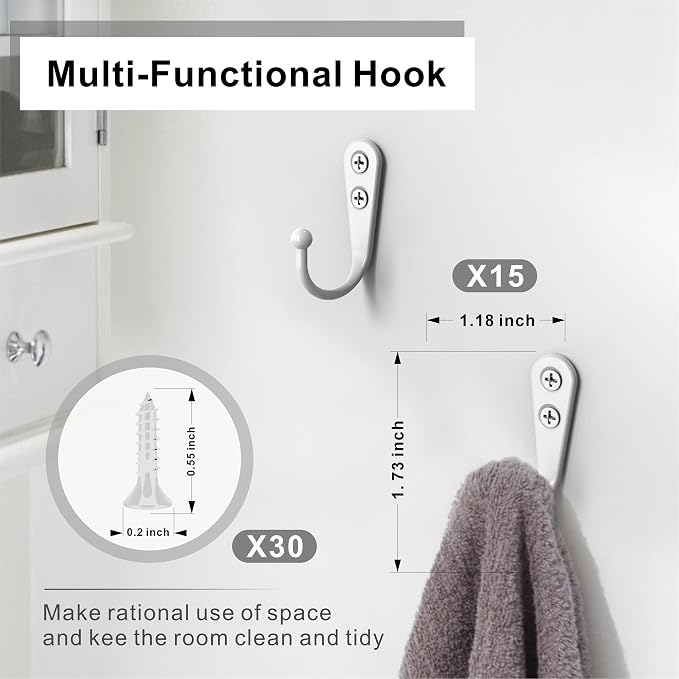 15 Pack Heavy Duty Coat Hooks Wall Mount, - Image 6