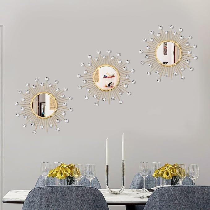 3 Pack Metal Mirrors for Wall Sunburst Wall Mirrors Home Décor Decorative - Image 4