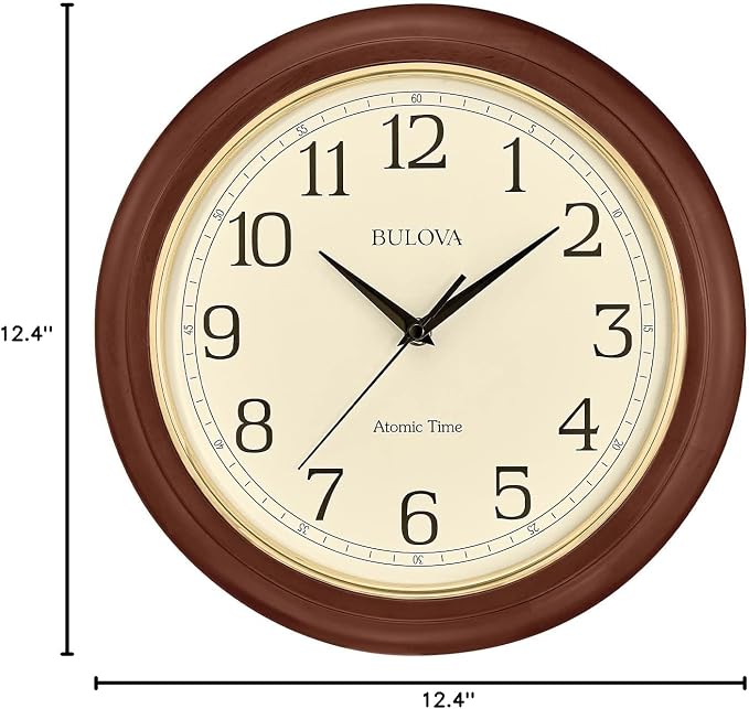 Bulova Atomic Time 2 Analog Wall Clock C5004 | 12.4" Wooden Frame, Sets Time - Image 7
