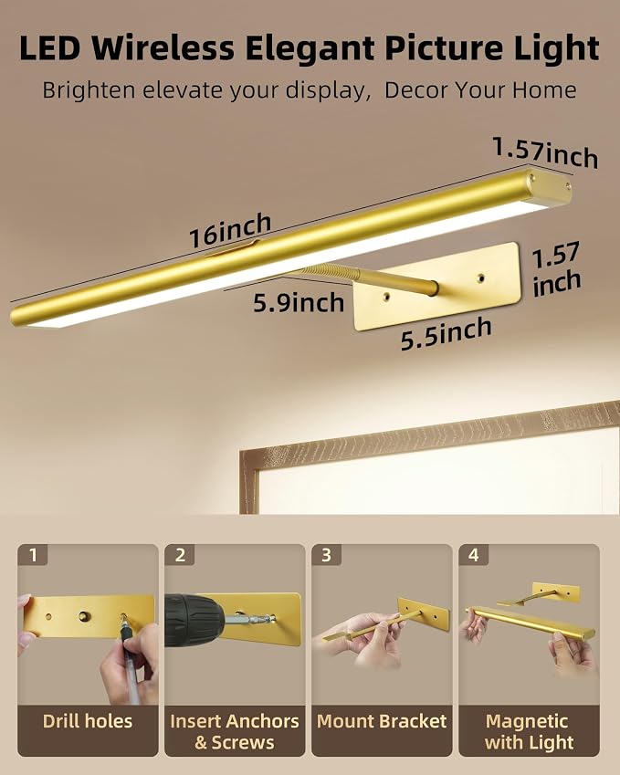 EZVALO Picture Light for Wall, 4800mAh Rechargeable Wireless Remote, Dimmable - Image 8