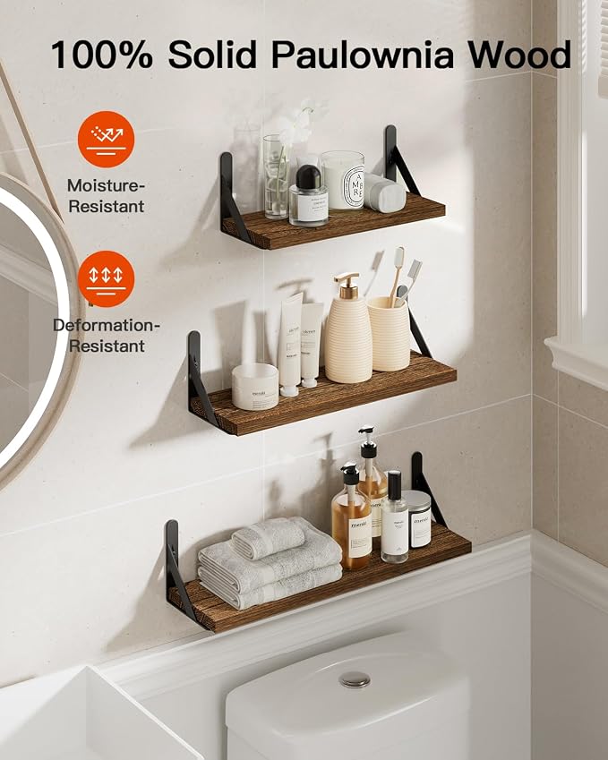 AMADA HOMEFURNISHING Wall Shelves Set of 6, Rustic Farmhouse Floating Shelves - Image 6