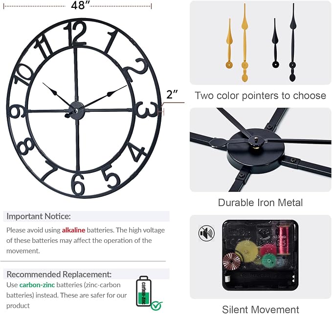 Large Wall Clock for Living Room Decor–48 Inch Silent Non-Ticking Modern - Image 3
