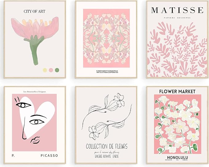 Pink Flower Market Poster, Minimalist Matisse Wall Art Prints, Abstract Floral by KBKBART