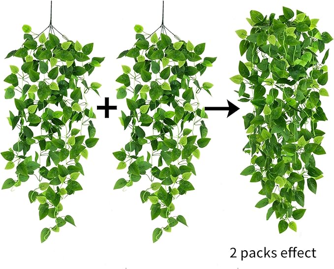 CEWOR 2pcs Fake Hanging Plants for Room Decor, 3.6ft Artificial Ivy Pothos Vine - Image 3