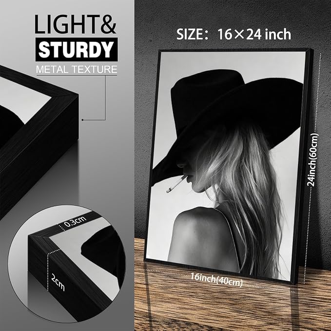 Trendy Black And White Black Framed Wall Art Cool Western Woman Smoking Prints - Image 2
