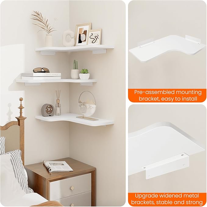 Homode Corner Floating Shelves, L-Shaped Wood Hanging Storage Shelf - Image 6