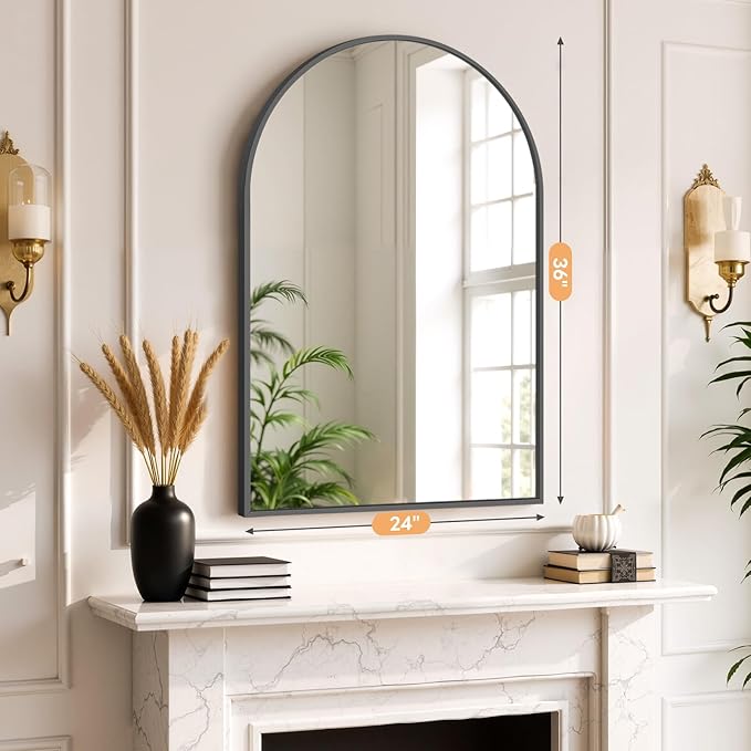 Bathroom Mirror for Wall, 36x24 Inch Arched Mirror, Matte Black Metal Framed - Image 7