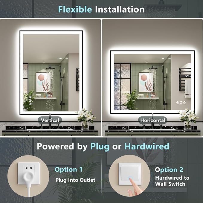 40x30 Black Framed LED Bathroom Mirror - Image 7