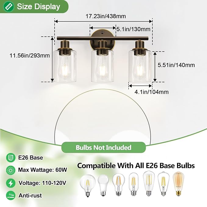 Zarbitta 3-Light Bathroom Light Fixtures, Modern Vanity Light - Image 8