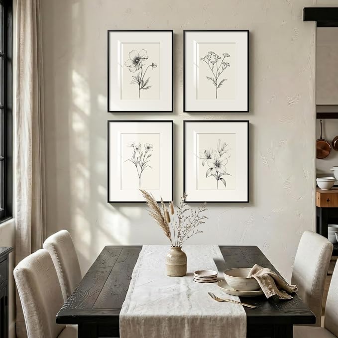 Framed Black and White Botanical Wall Art, Farmhouse Rustic Flower Artwork - Image 4