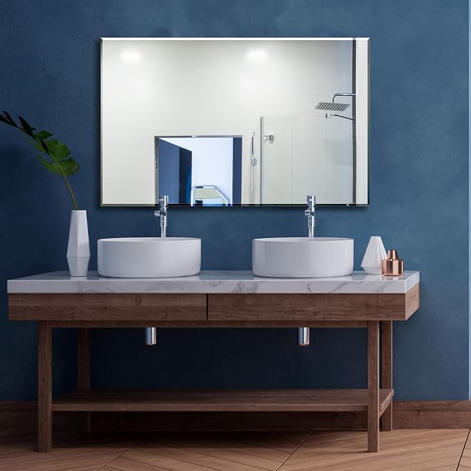 Ruomeng Rectangle Wall Mirror Frameless Bathroom Mirror 48” x 30" Beveled Edge - Image 8
