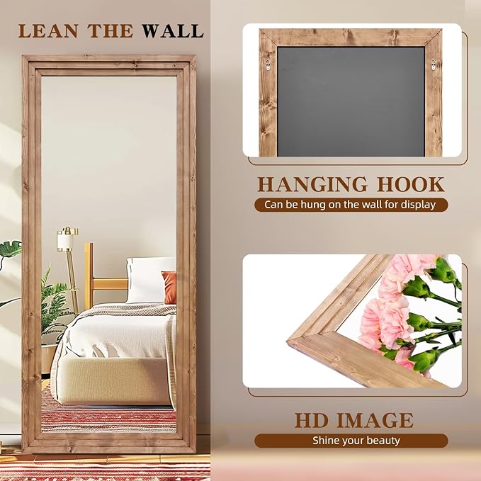 Full Length Mirror 76"x34" Solid Wood Frame Floor Large Mirror - Image 3