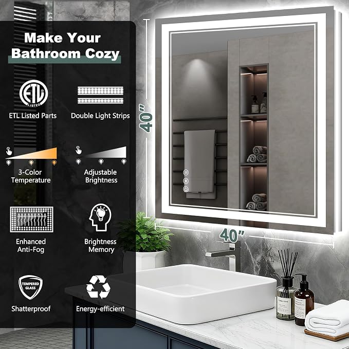 40x40 Inch LED Bathroom Mirror - Image 2