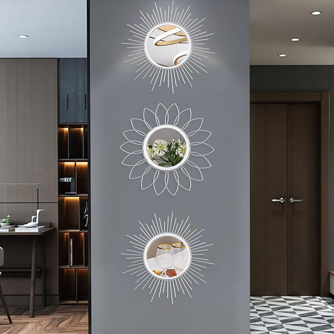 3 Pack Metal Mirrors for Wall Sunburst Wall Mirrors Home Décor Decorative - Image 4