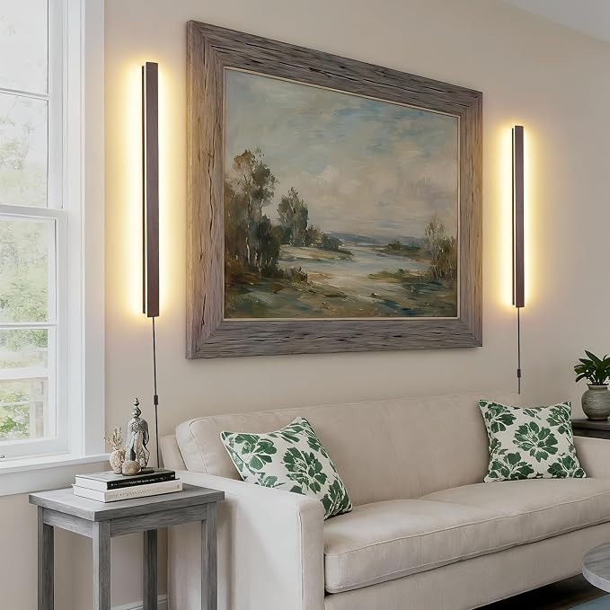 KELUOLY Farmhouse Plug in Long Wall Sconce, 31.4 inch Faux Walnut Finish LED - Image 8