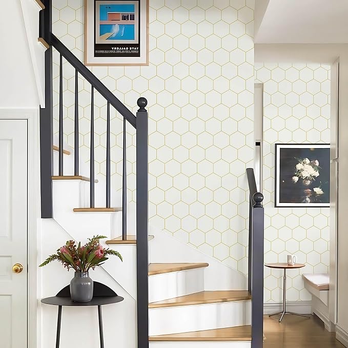 Beige and Gold Wallpaper Geometric Peel and Stick Wallpaper - Image 8