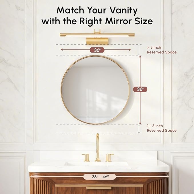 USHOWER Gold Bathroom Mirrors for Over Sink, 36 Inch Circle Mirror - Image 6