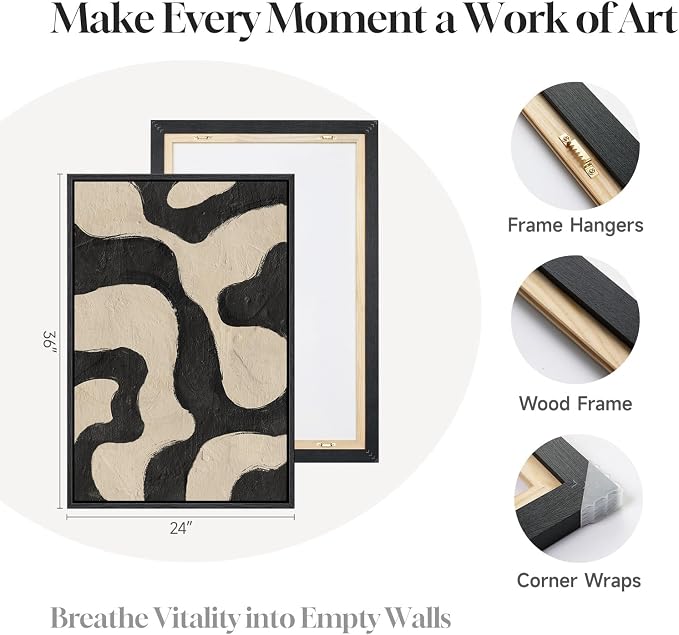 Framed Abstract Beige Black Wall Art - Image 5