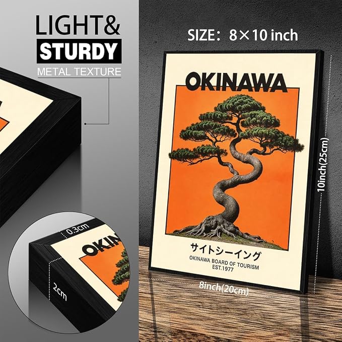 Japanese Black Framed Wall Art Okinawa Prints Vintage Japanese Bonsai Tree - Image 2