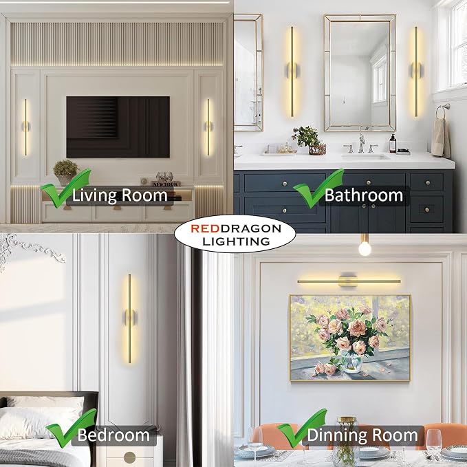 Set of 2 Battery Powered Linear Tube Rechargeable Gold Wall Sconce, Modern - Image 4