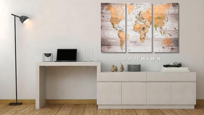 ZEYDRT Canvas art abstract world map poster can be directly hung 24"x48"in x3 - Image 5