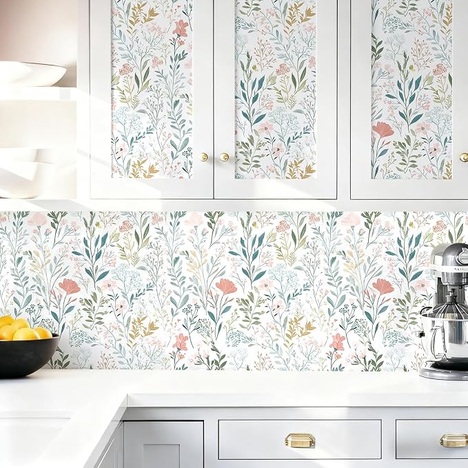 Froluya Floral Peel and Stick Wallpaper Boho Floral Contact Paper 16.9" x - Image 8
