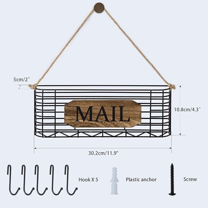 SRIWATANA Mail Holder, Rustic Mail Organizer Wall Mount Hanging Mail Sorter - Image 7