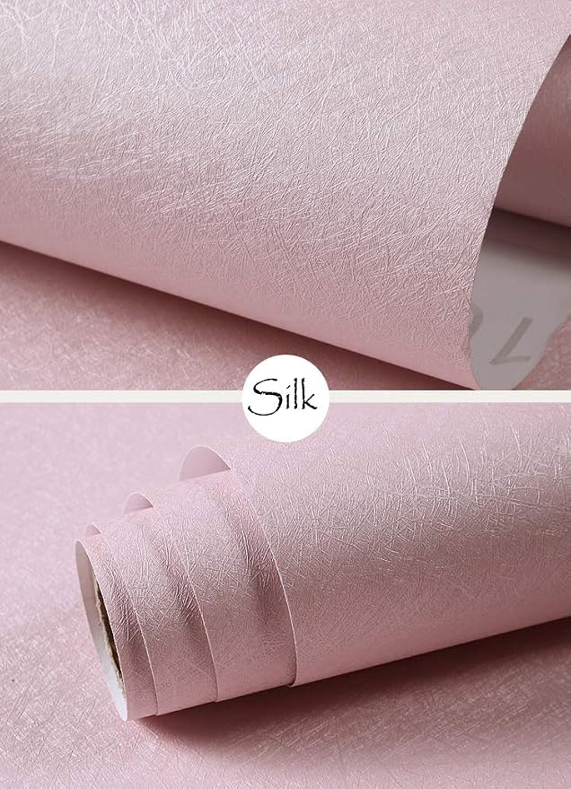 Cohoo Home Silk Pink Wallpaper Peel and Stick Contact Paper Pink Textured Silk - Image 7
