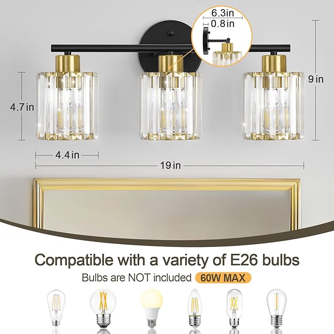 Crystal Bathroom Light Fixtures, Bathroom Lighting Fixtures Over Mirror - Image 2