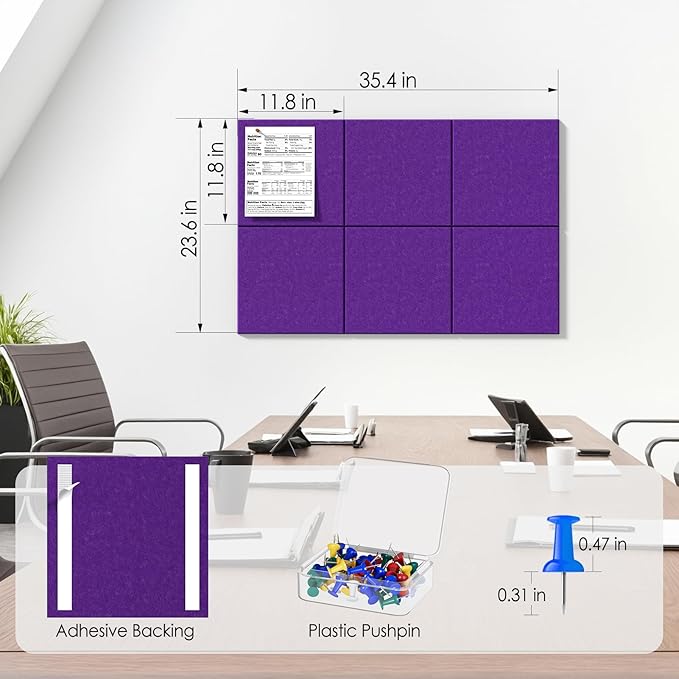 MaxGear Large Cork Board for Wall 36" x 24", Violet Bulletin Board, 6 Pack Felt - Image 5