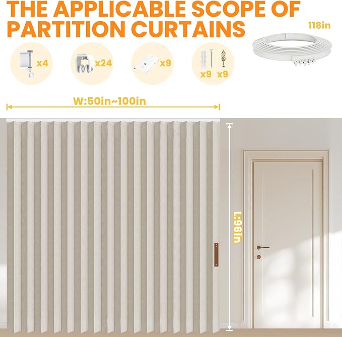 Room Divider Curtain Sets with Flexible Ceiling Track, Privacy Soundproof - Image 2