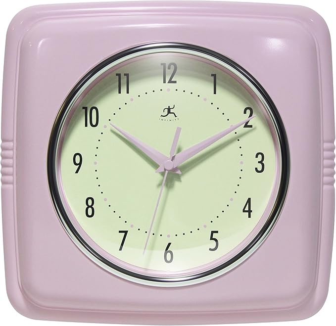 Infinity Instruments Square Retro Wall Clock, Pastel Pink by InfinityInstruments